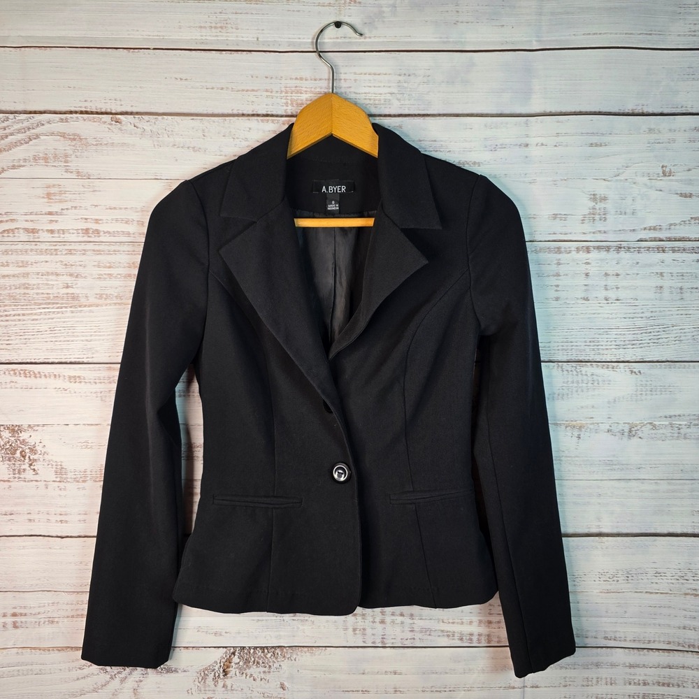 A.Byer Black Fitted One Button Blazer Jacket Size Small